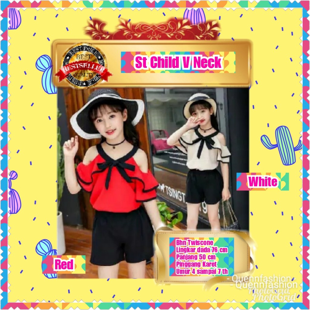 TERMURAH ST CHILD V NECK PEACH / ORANGE / RED / WHITE / TERBARU/TERPOPULER/TERLARIS/TERMURAH