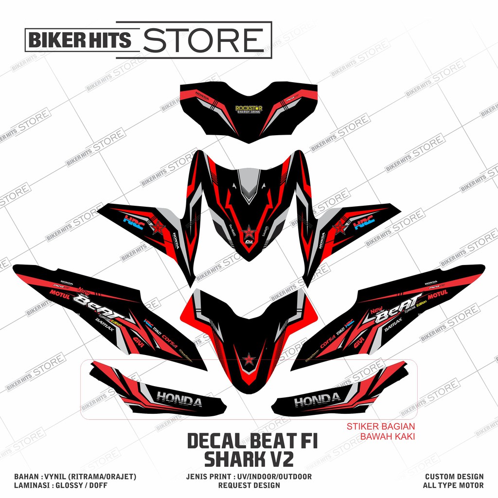 DECAL STIKER MOTOR HONDA BEAT FI INJEKSI 2013 2014 STRIP ROCKSTAR