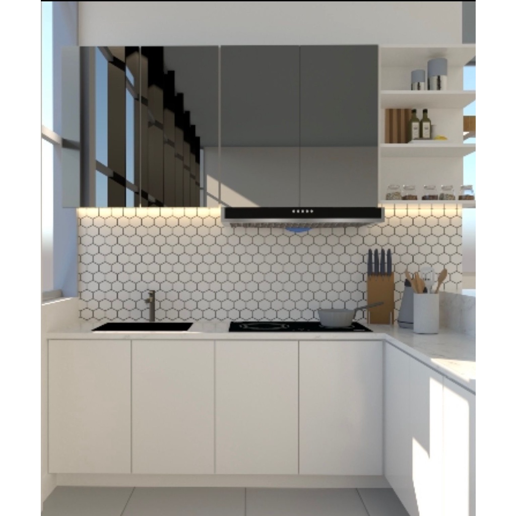 KERAMIK DINDING TEMBOK MOTIF MOZAIK SEGI 6 ENAM HONEYCOMB SARANG LEBAH WARNA PUTIH UNTUK KAMAR MANDI