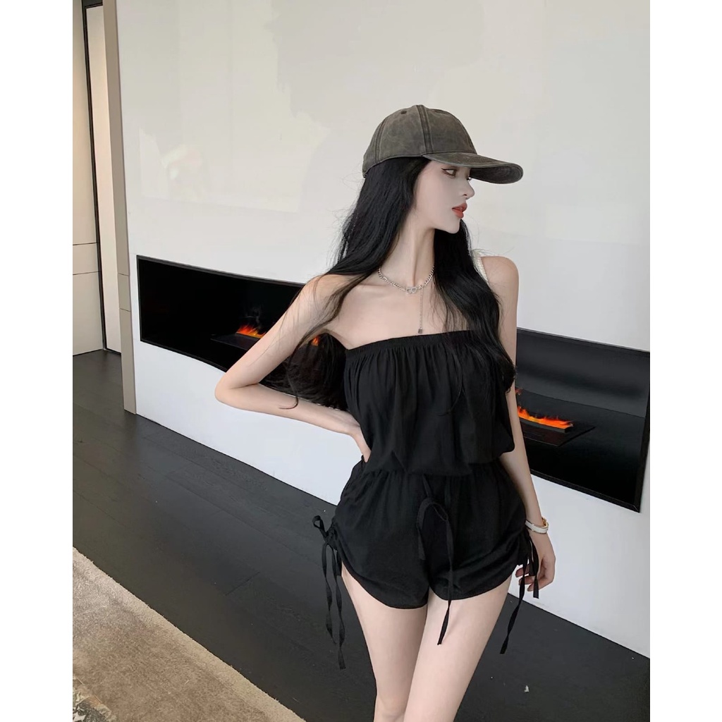 𝐑𝐄𝐀𝐃𝐘 𝐒𝐓𝐎𝐂𝐊 𝐒𝐀𝐅 - HAZEL black jumpsuit woman premium / casual playsuit / korean summer set / beachwe