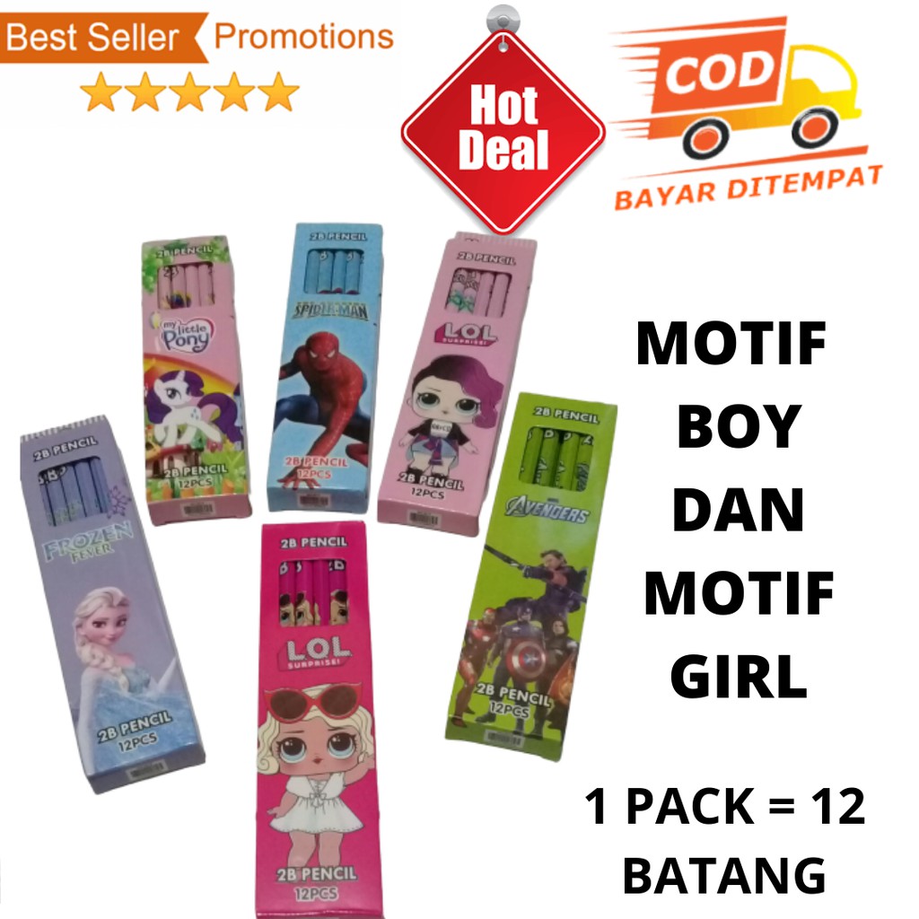 

Pensil 2B Karakter Kartun MOTIF BOY MOTIF GIRL 1Pack 12pensil