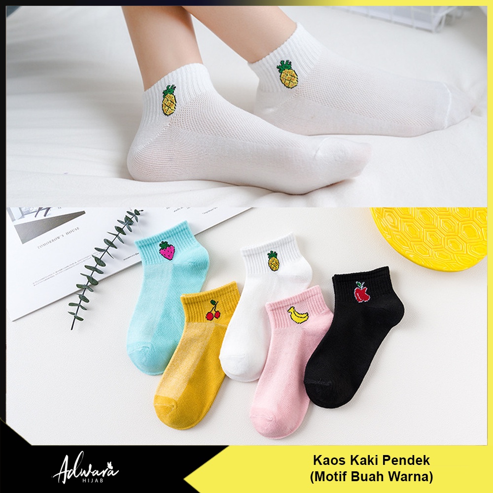 Kaos Kaki Wanita Pendek Semata Kaki Motif Buah Warna Polos (Sock Ankle)