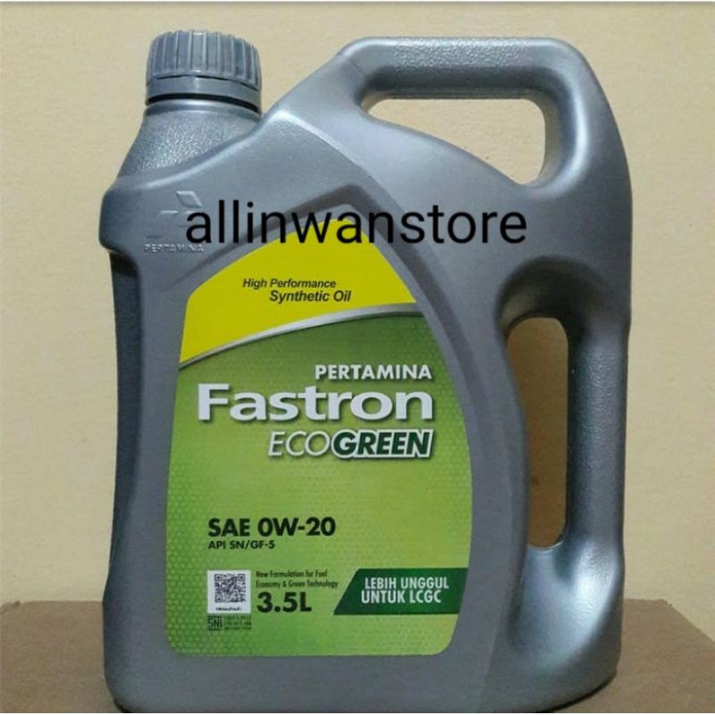 Oli Pertamina Fastron Eco Green 0w20 / Fastron Ecogreen 0W-20 volume 3.5L 3.5 Liter ORIGINAL 100% Cocok untuk Agya Ayla Sigra Datsun dll