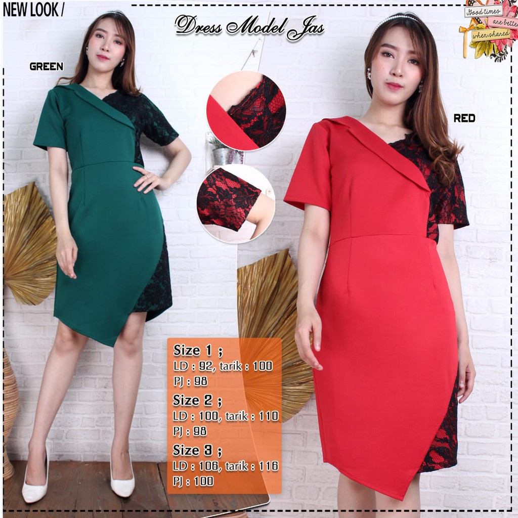 MIDI DRESS RAILEY COMBI SCUBA BROKAT MEDIUM - JUMBO SIZE / DRESS PESTA BRUKAT SCUBA V NECK