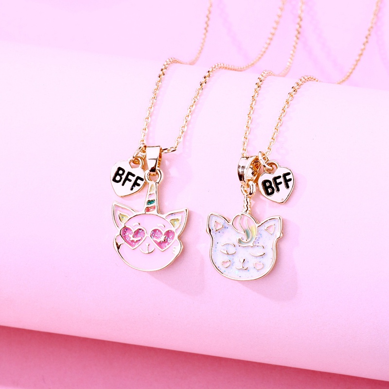2pcs / Set Kalung Magnetik Adjustable Bentuk Kartun Kucing Untuk Persahabatan
