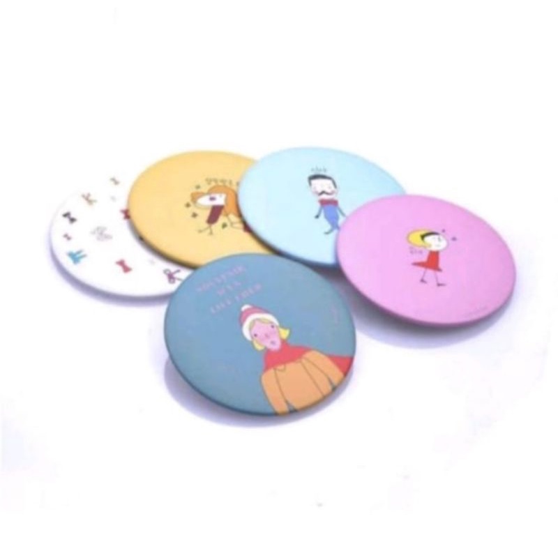 Travel cermin kaca makeup mini bulat karakter dandan praktis di bawa