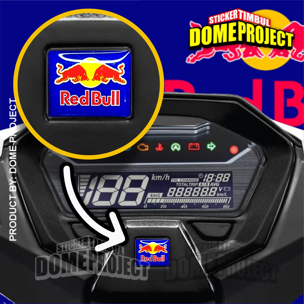 EMBLEM SPIDOMETER HONDA LOGO REDBULL STIKER TIMBUL AKSESORIS MOTOR STICKER SPEEDOMETER