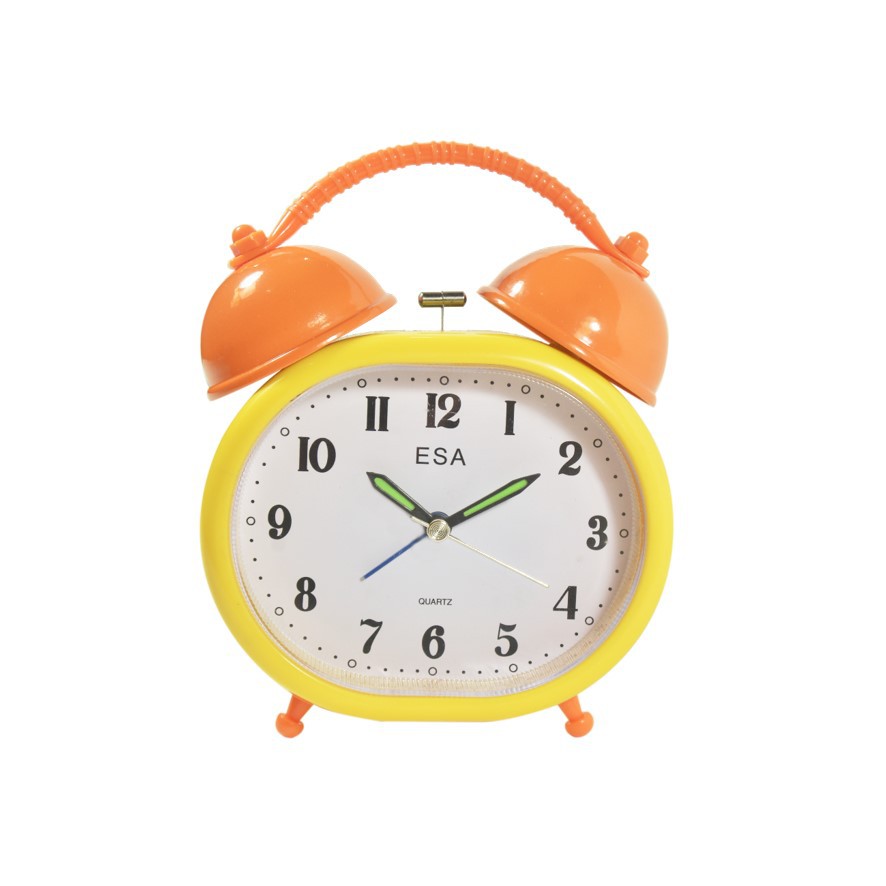 Jam Meja Weker Alarm Clock Modern Bentuk Oval Kuning 14 cm Free Baterai