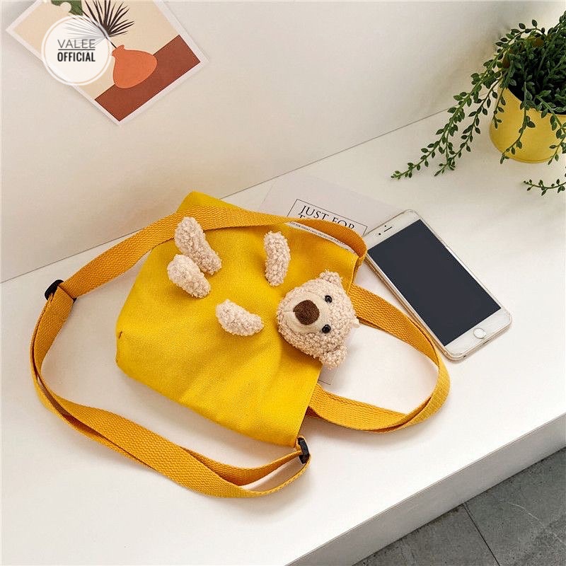 TERLARIS TAS KANVAS Boneka 3D IMPORT MOTIF LUCU TERMURAH HANDBAG 2in1 6616 souvernir Hand bag Tote bear teddy bear lucu 3D bisa Selempang