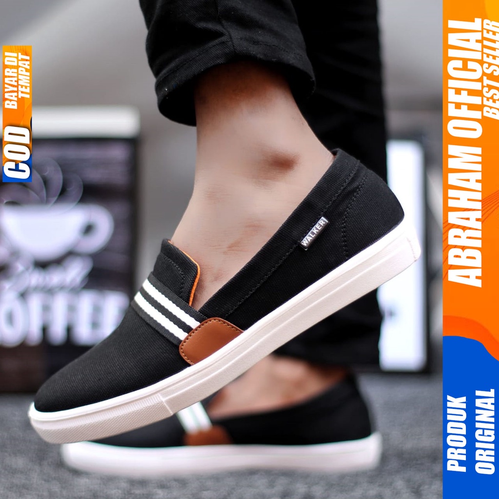 Abraham Kante - Sepatu Slip On Santai Casual Pria Hitam Kanvas Original