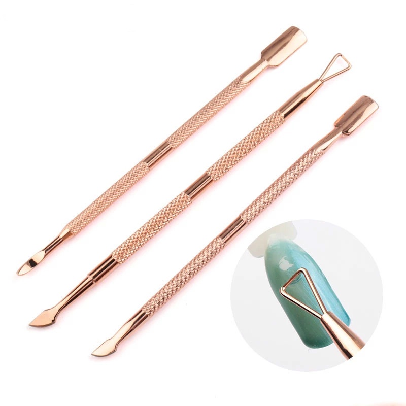 3pcs Alat Pendorong Kutikula Bahan Stainless Steel Untuk Nail Art