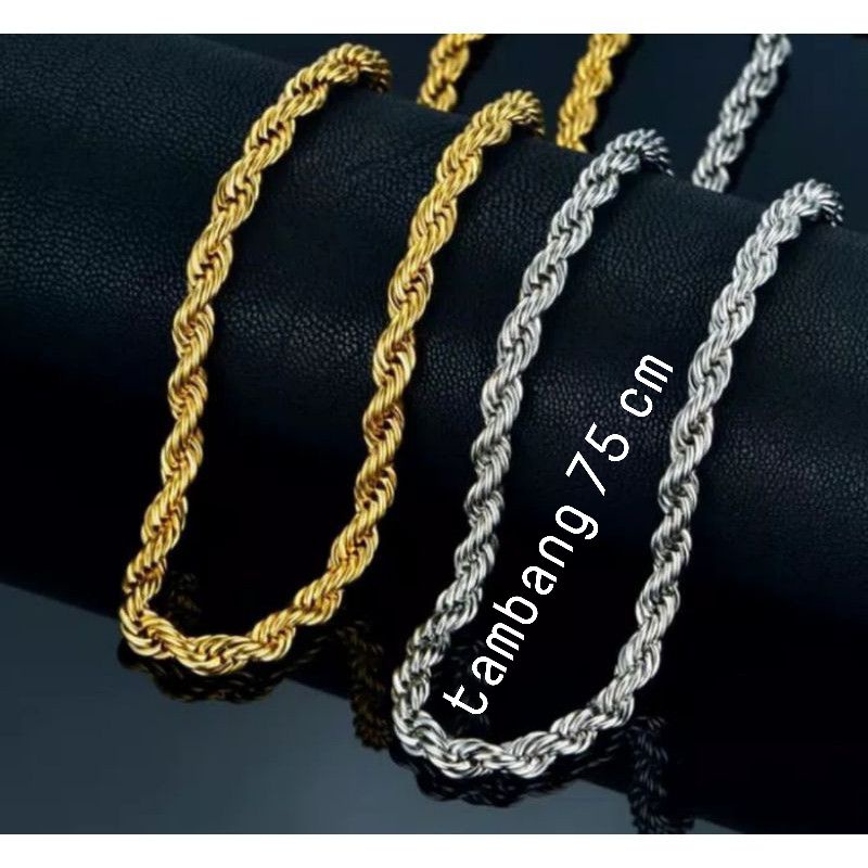 kalung tambang silver and gold titanium