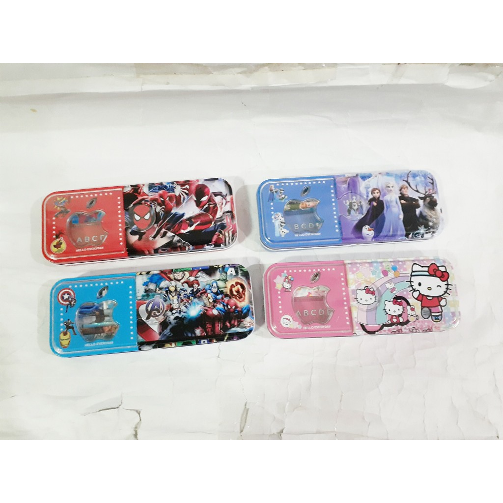 

paket tempat alat tulis karakter anak laki & perempuan isi pensil pengaris penghapus serutan murah