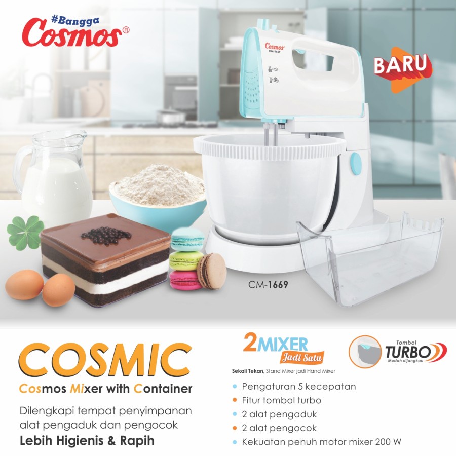 Stand Mixer Cosmos CM 1669 Cosmic Container Mixer Com Cosmos 1669 Biru Mixer Duduk Cosmos CM-1669