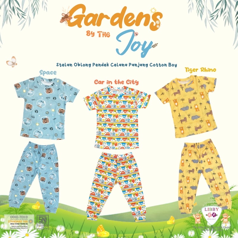 SETELAN  LIBBY NB-XXL / LIBBY EARTH SERIES OBLONG COTTON MOTIF PAKAIAN BAYI LIBBY BABY MOTIF GARDENS BY THE JOY SETELAN PENDEK PANJANG BAJU ANAK