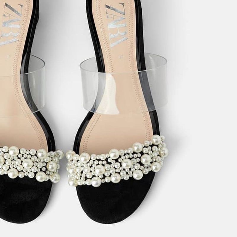 Sepatu Sandal Zara Wanita ZR-164 Vinyl Pearl Mutiara Sandal Import Sandal Heels Wanita