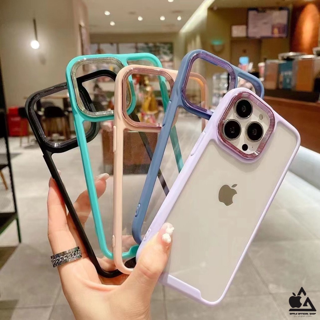 Softcase Candy Bening Chrome OPPOA5S A12 A11K A15 A15S A54 A16E A16K A55 A76 A96 RENO 7 4G 5G 7Z 5G A16 A74 4G A95 With Frame Camera Pelindung Kamera Softcase Silikon Jelly Clear Cover Bukan Hardcase Silicone