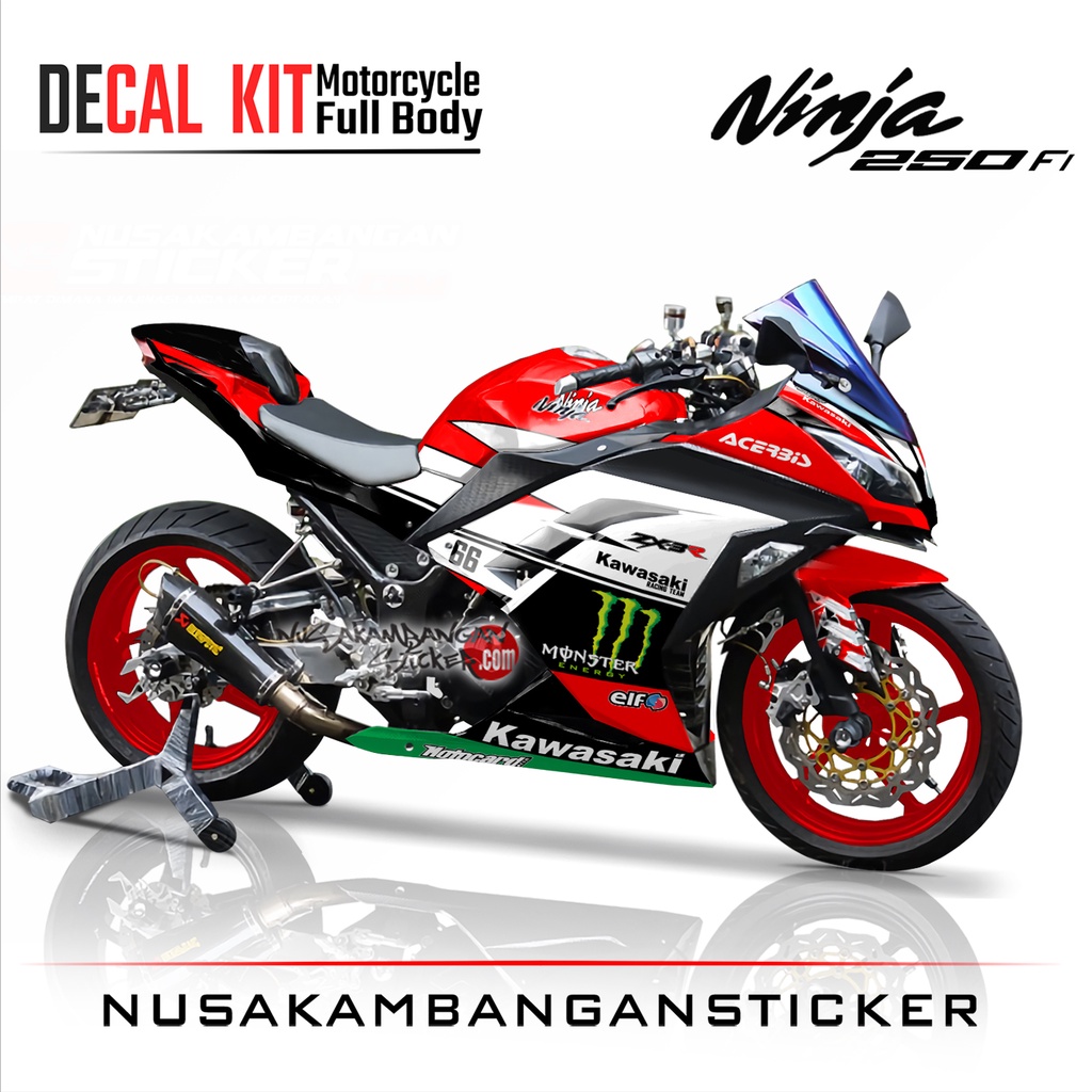 Stiker Decal Motor Kawasaki Ninja 250 fi Full Body Merah Putih Grafis Racing Team Sticker Variasi Cu