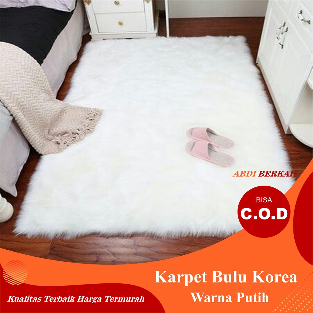 karpet bulu korea warna putih ukuran kecil   sedang karpet bulu persegi   bulat lebat halus lembut