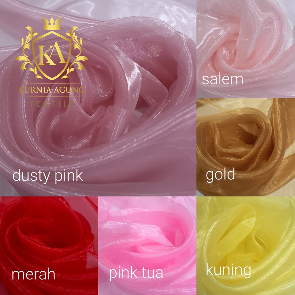 Kain Organdi Kaca Polos Premium Silk Meteran dan 0.5 Meter Murah Laris Bahan Hijab Kerudung Gaun Gamis Lebar 150cm