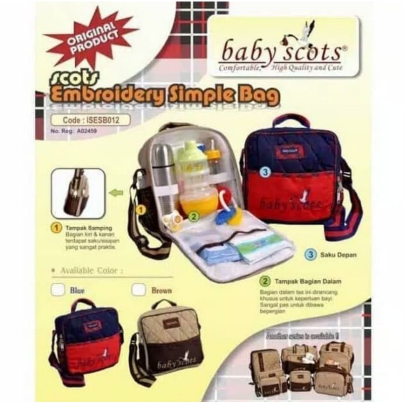 Baby Scots Embroidery Simple Bag Tas Perlengkapan Bayi