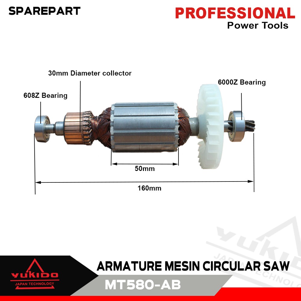 JAMIN ORI YUKIDO ARMATURE CIRCULAR SAW 7&quot; MT580  ANGKER SPAREPART Armature / Angker Mesin Belah Circular Saw 7&quot; MT580 MT583 MT580