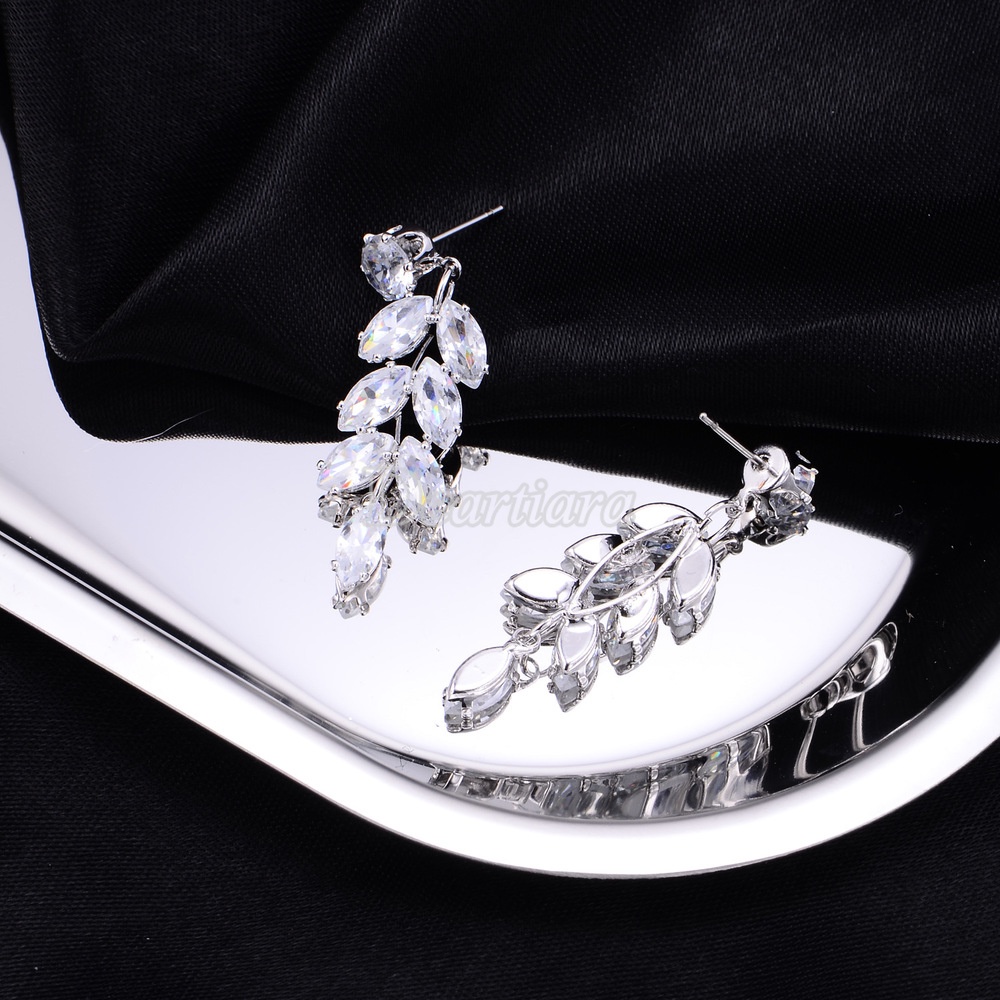 Bridal Earrings Female Full Diamond Shining Leaf Zircon Earrings