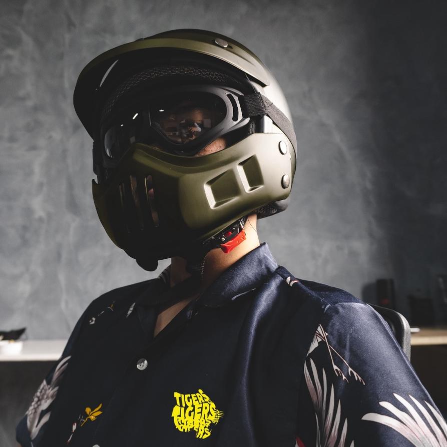 BOSHELM Helm Cakil Modular Tigers HITAM DOFF Helm Full Face SNI .,