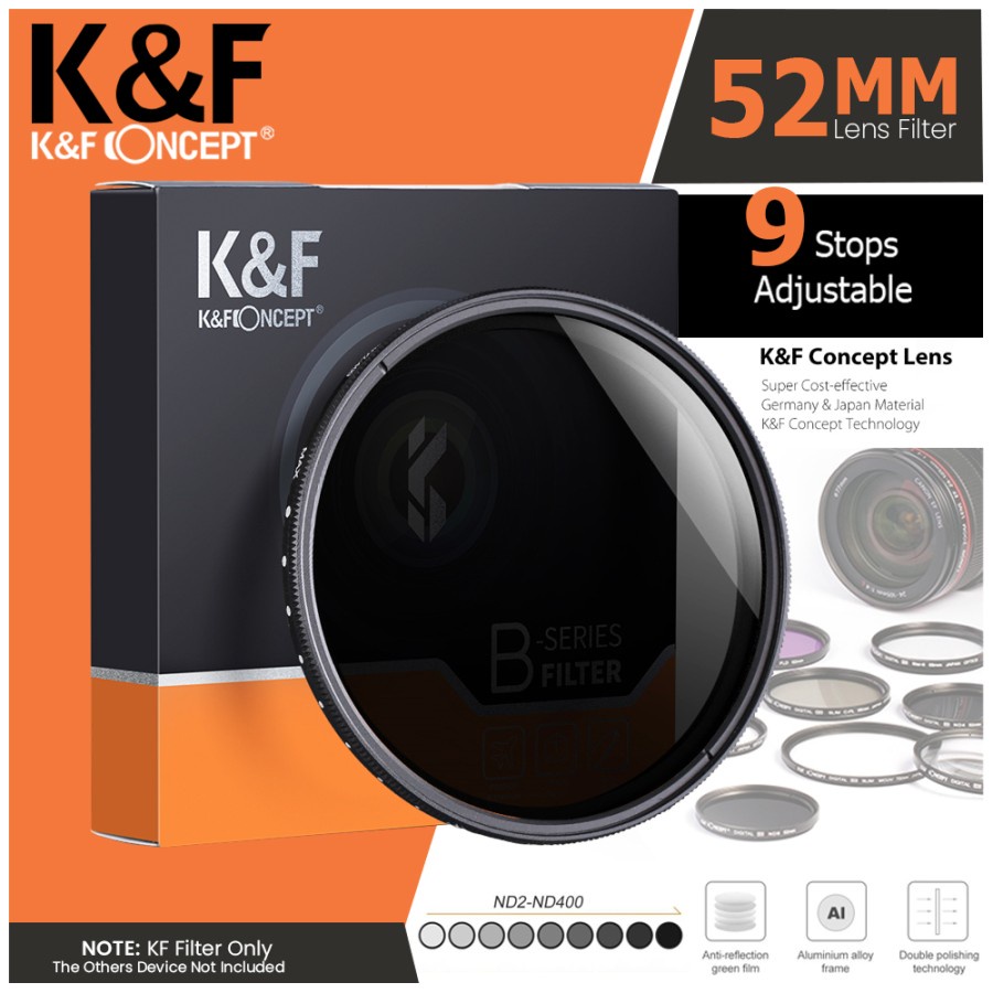 KNF Concept 52mm Lens Filter Variable ND2-400 Fader Filter K&amp;F Concept