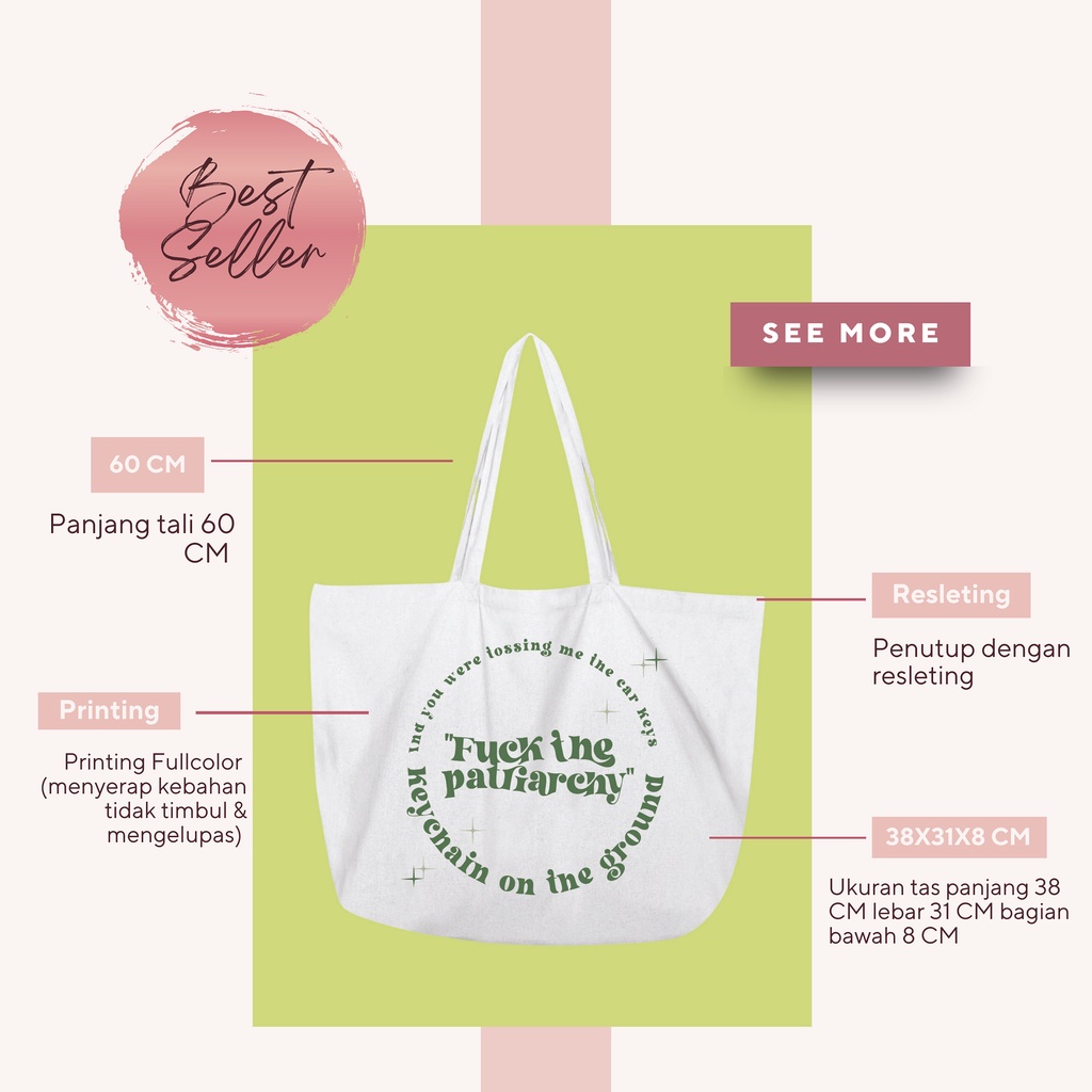 Tote bag Kanvas Resleting aesthetic Green Kekinian Totebag Kanvas Landscape Muat Laptop By Can Boom Official