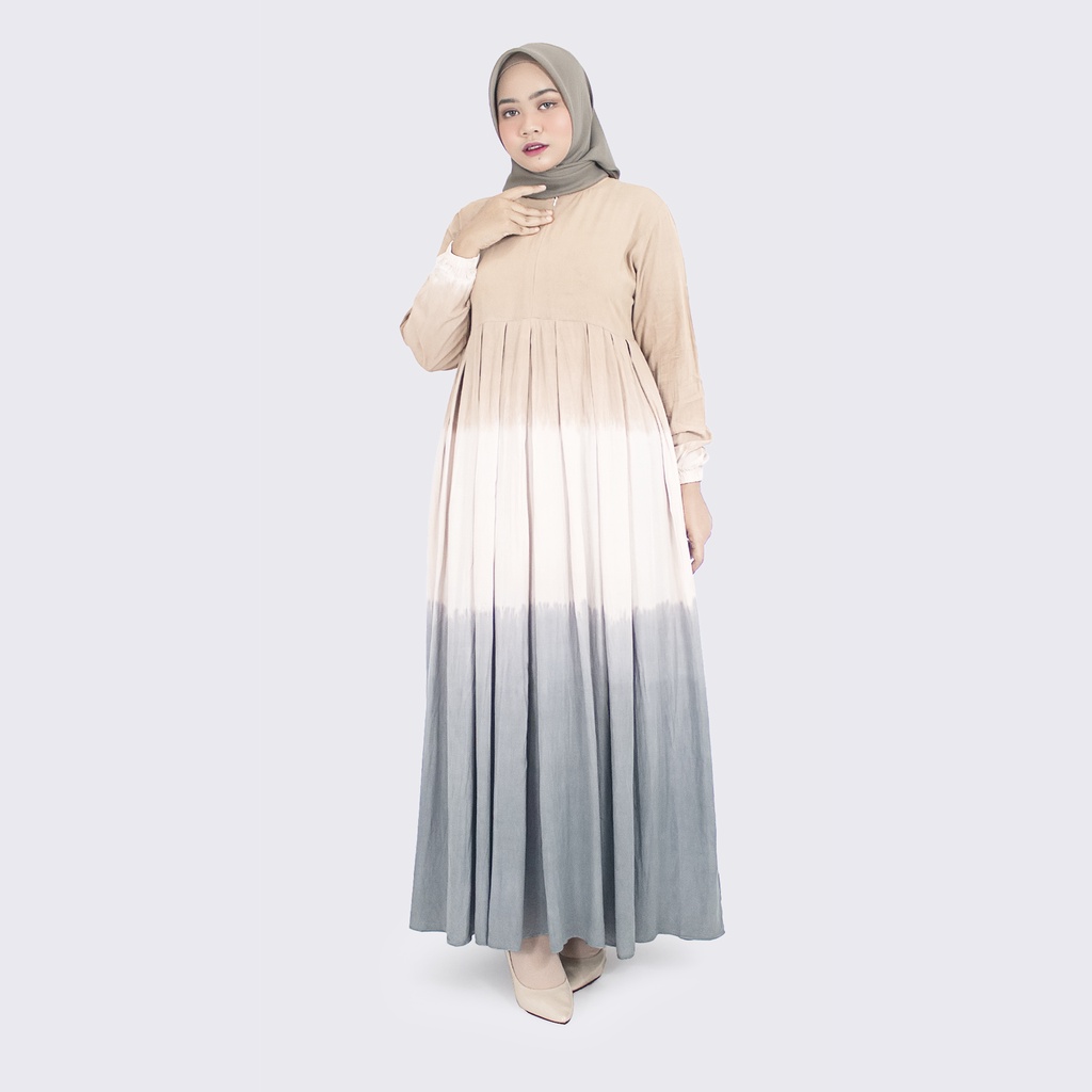 [BISA COD] GAMIS TIE DYE KEKINIAN / GAMIS KATUN RAYON / GAMIS TWILL ORI / GAMIS BUSUI-Gradasi Brown & Grey