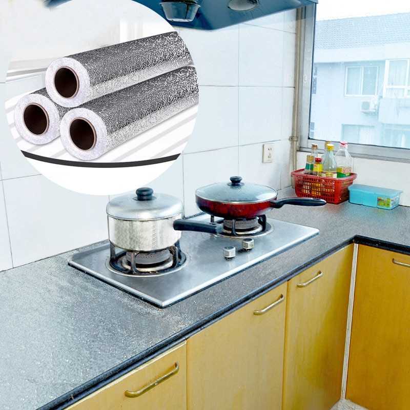 Stiker Wallpaper Aluminium Foil Roll Dinding Dapur Polos Anti Minyak Anti Air Anti Panas Waterproof