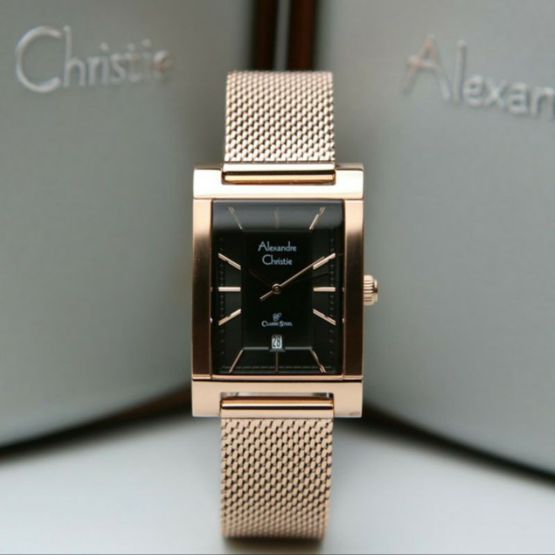 ALEXANDRE CHRISTIE AC2863 ROSEGOLD BLACK WANITA.ORIGINAL GARANSI RESMI 1 TAHUN