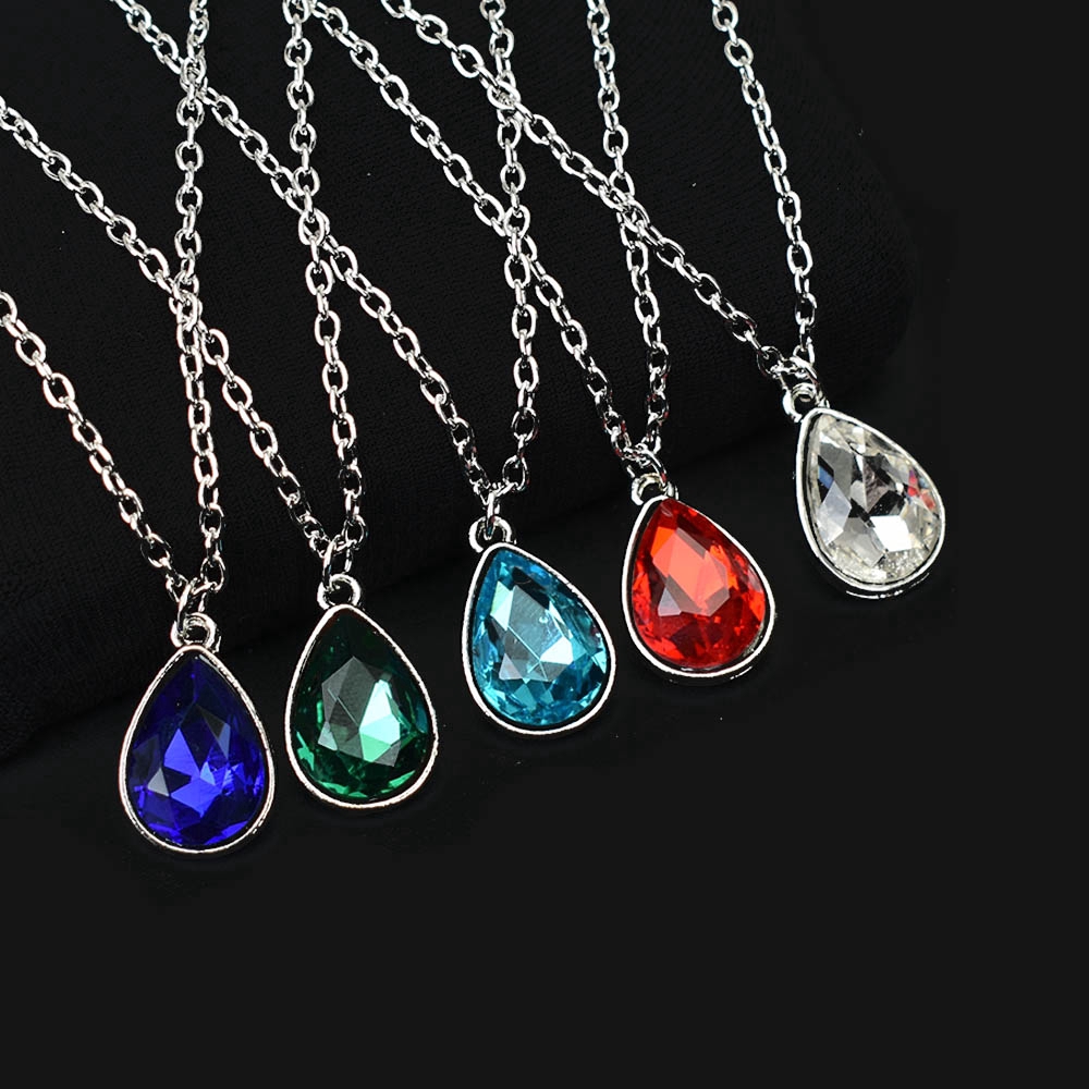 Kalung Choker Liontin Kristal Bentuk Tetesan Air Warna Silver Untuk Wanita