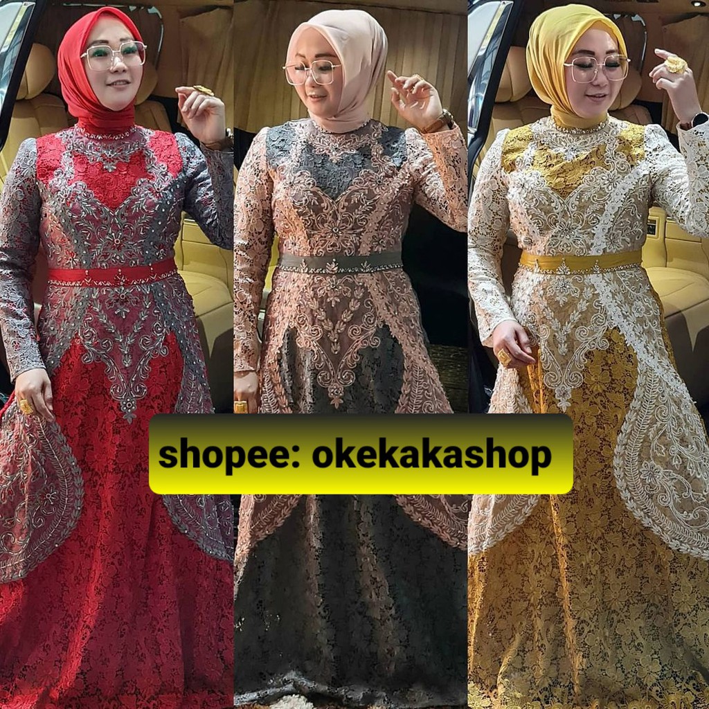 Baju Gamis Pesta Mewah Bibiq 30362 Bibiq Fashion Maxidress Baju Muslim Brokat Bahan Brukat Terbaru