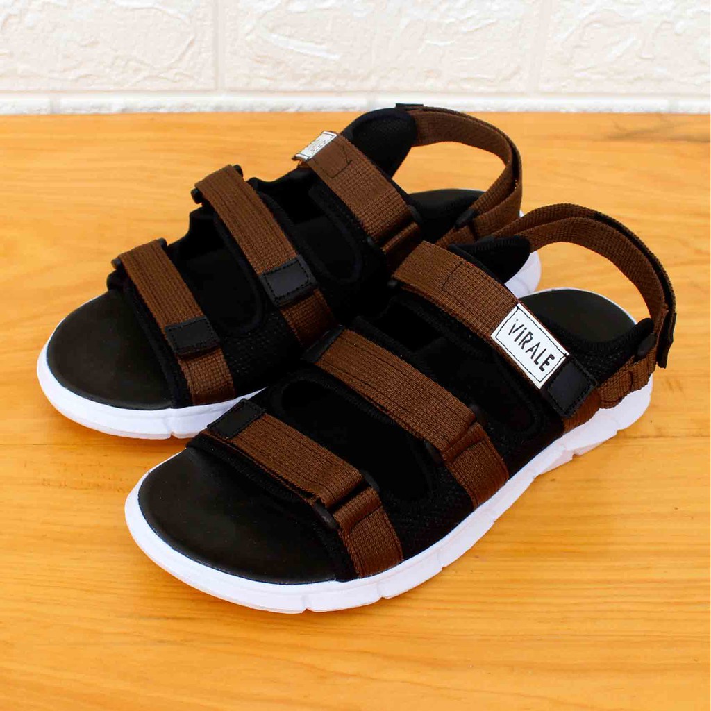 Sandal Gunung Pria Casual Outdoor Murah Sendal Selop Original Traveling Keren PL-01 TL COKLAT