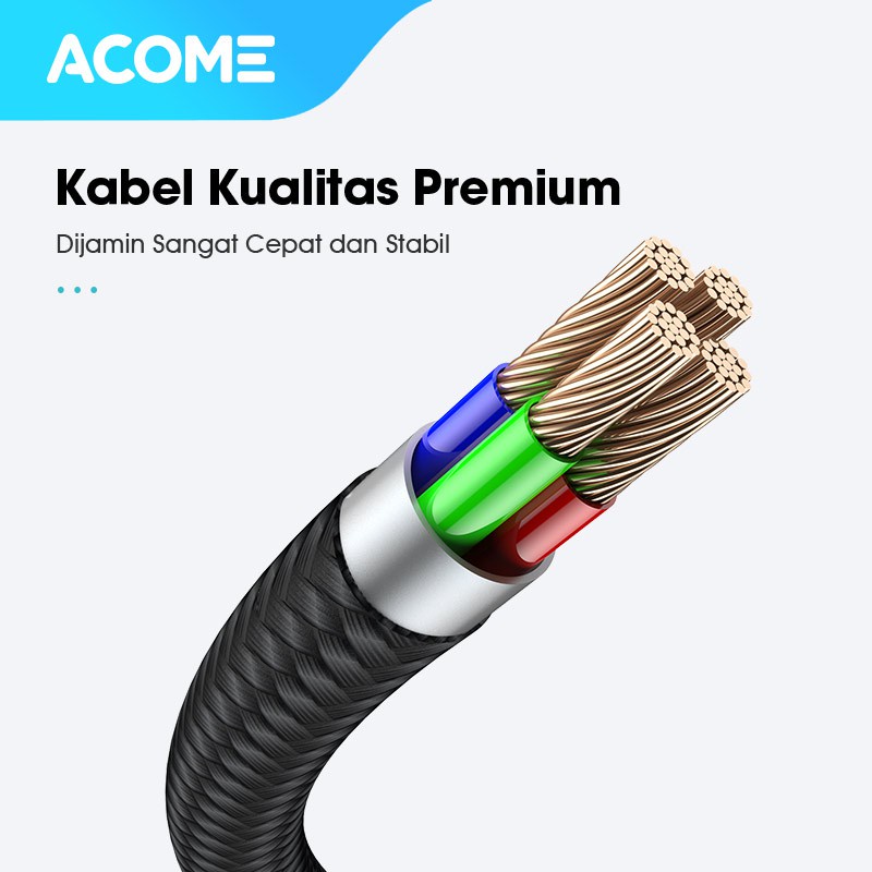 ACOME KABEL DATA 100CM COLORFUL LED FAST CHARGING 3A TYPE-C AOC-010