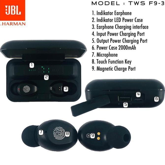 headset hansfe earphone bluetooth LED TWS F9-3 - Putih AP008
