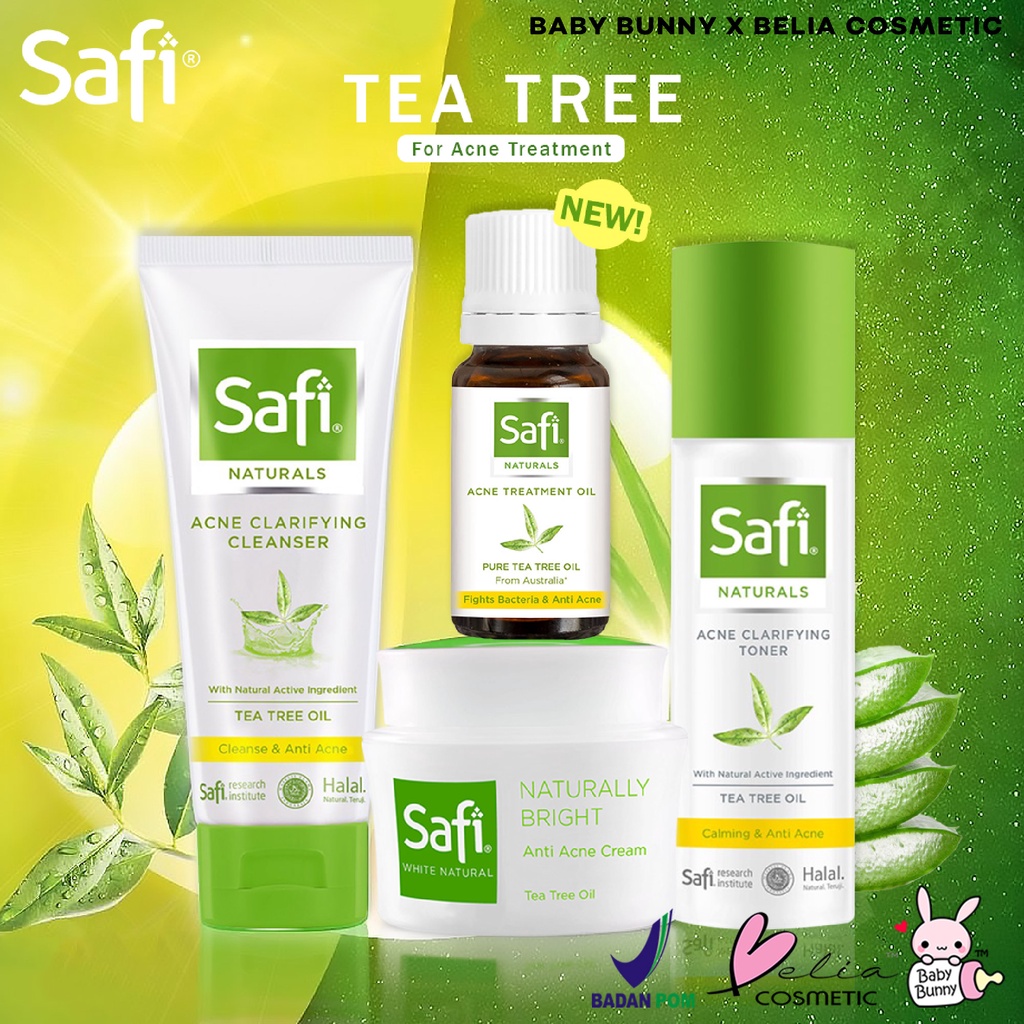 ❤ BELIA ❤ SAFI Naturals Tea Tree Oil Acne Cleanser Acne Toner Anti Acne Cream Natural 20 45 50 100 | BPOM