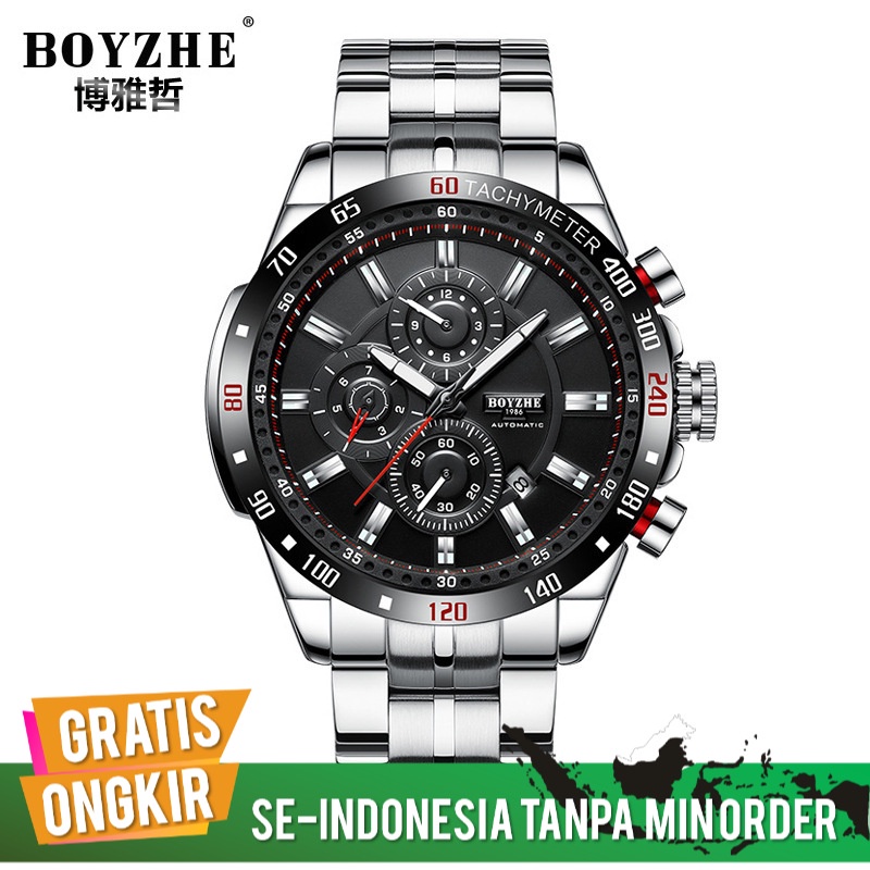 Jam Tangan Pesta Pria Mewah Boyzhe  Swiss Jam Tangan Stainless Steel Tali  Tahan Air   Jam Tangan Pr
