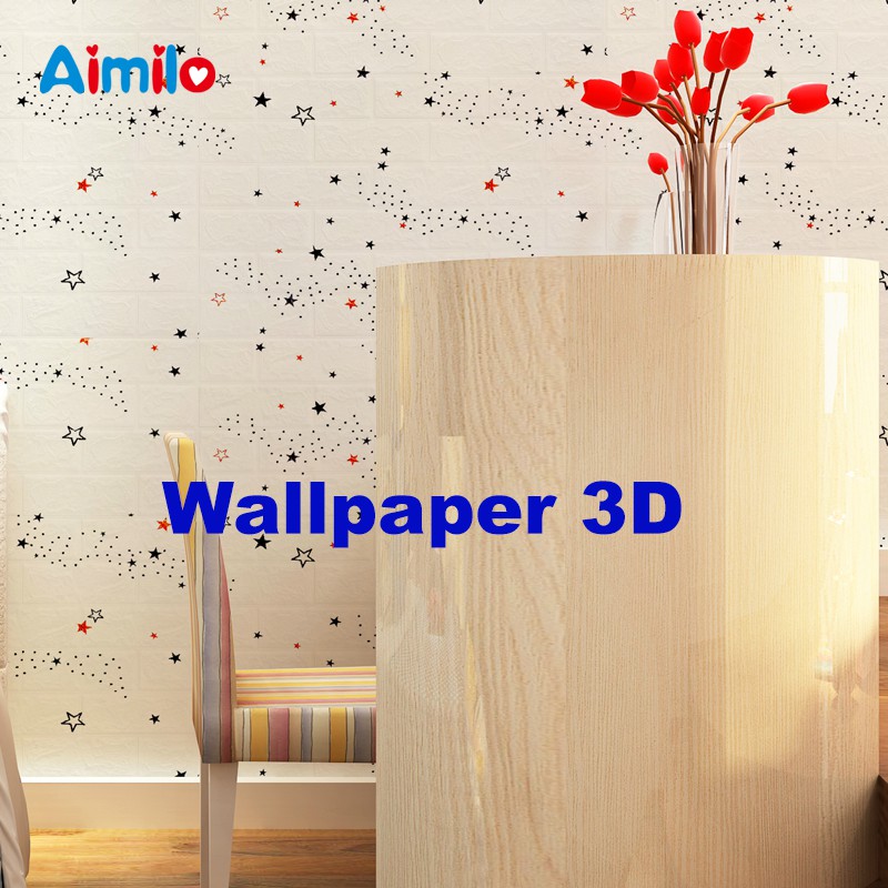 (Aimilo)  Wallpaper Dinding 3D Foam Motif Batu Bata Dekorasi Dinding Kamar Murah Ukuran 70 x 77 CM-2
