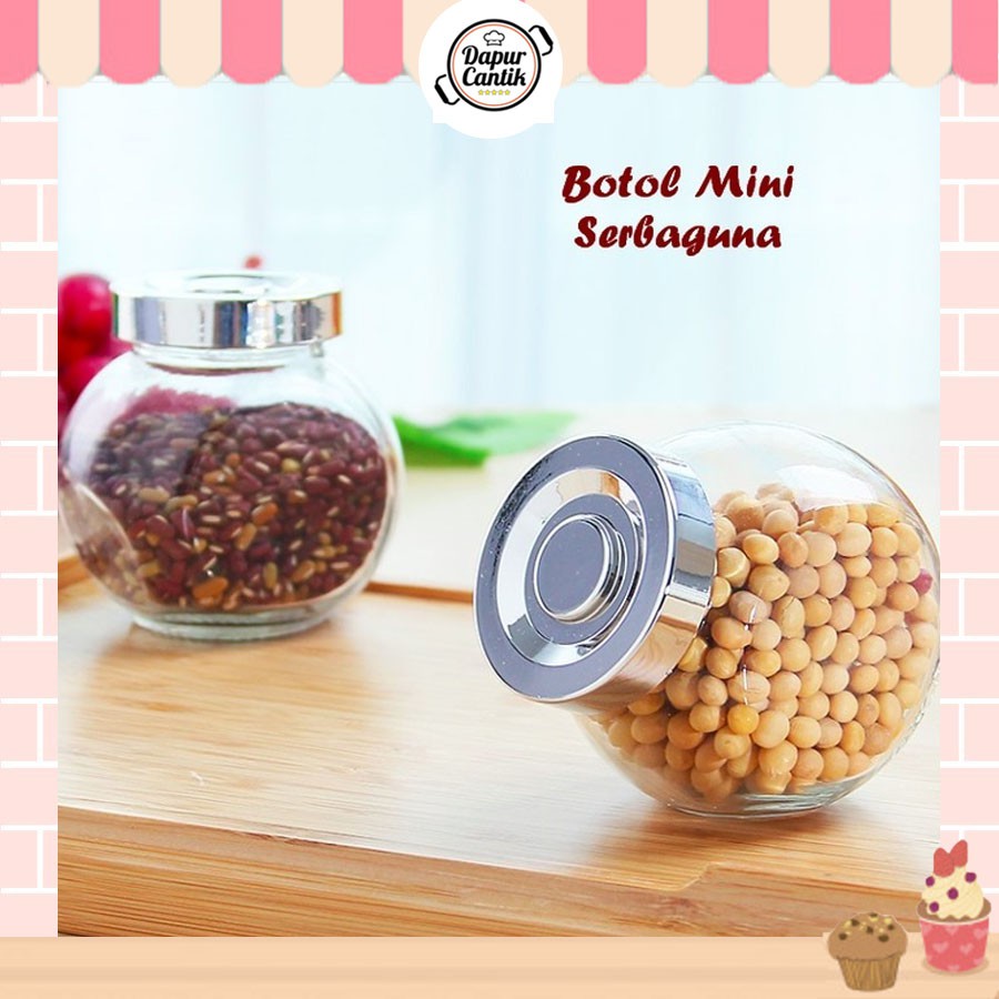 DapurCantik Toples Bumbu Kaca Miring Toples Permen Toples Kuen Tutup Silver 180 ML - TKCMR