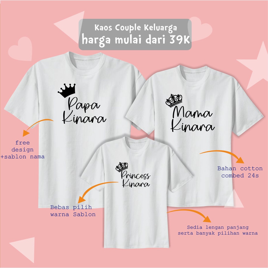 KAOS COUPLE KELUARGA TULISAN NAMA/KAOS ULANG TAHUN CUSTOM/SABLON CUSTOM/KAOS COUPLE CUSTOM/KAOS KELU