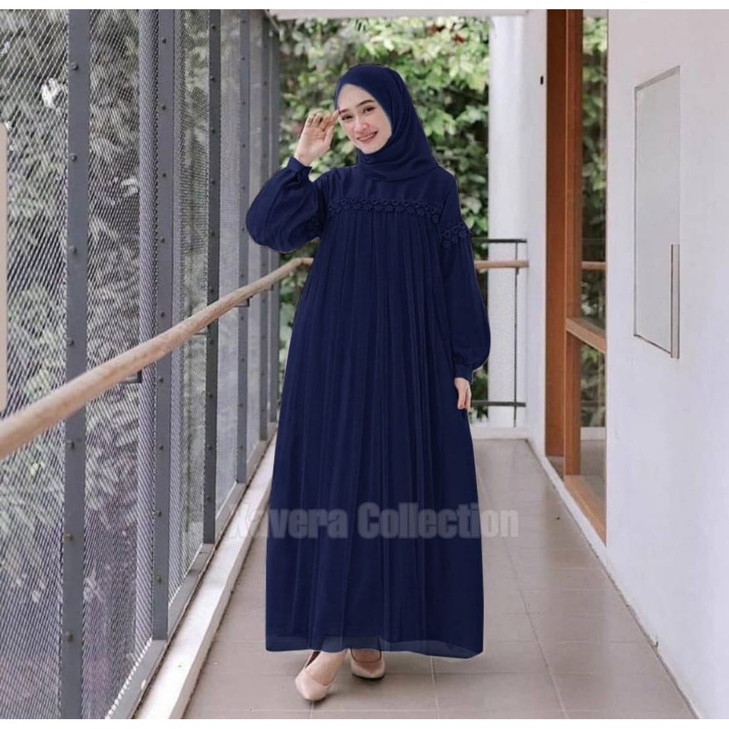 XC - Maxi Nuraini / Couple Nuraini / Maxi ZOYA / Dress Maxi Tile / Gamis Muslim Terbaru-Navy