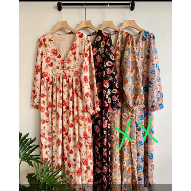 Gamis bunga bahan ceruty,full puring(import bangkok)