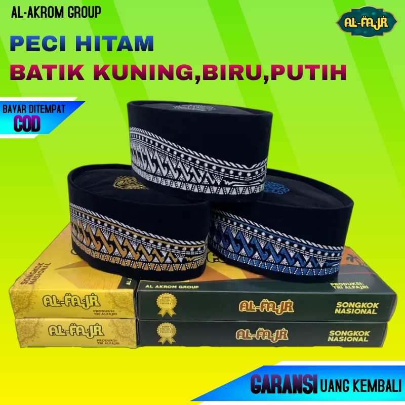 Peci Songkok Kopiah Hitam Motif Batik Kuning Anak dan Dewasa Murah