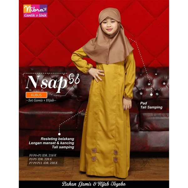 GAMIS ANAK NIBRAS NSAP 58 KUBUS / GAMIS MUSLIMAH ANAK / BAJU COUPLE KELUARGA / BAHAN TOYOBO