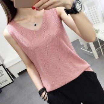 Tank Top Rajut Import Kombinasi Kaos V Neck Kaos Rajut Longgar Atasan Rajut Kaos Rajut