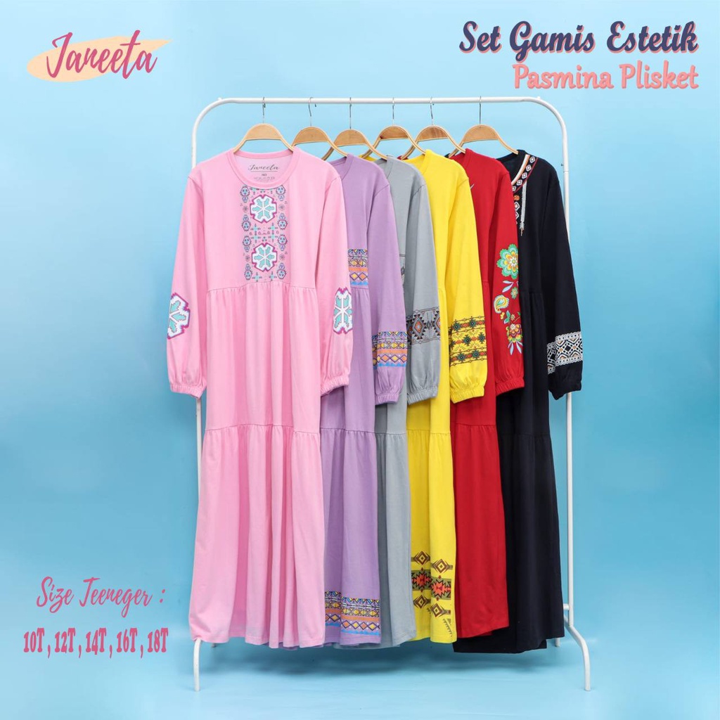 Gamis anak JANEETA SET GAMIS ESTETIC + PASMINA PLISKET CERUTY