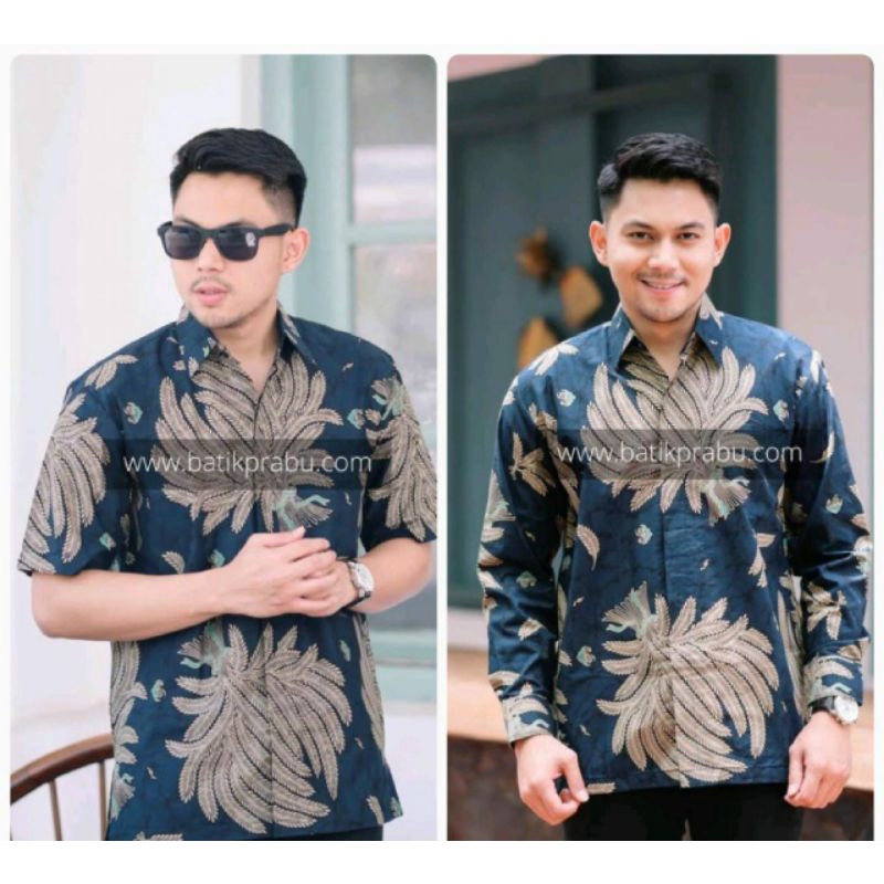 Batik kemeja pria batik lapis furing bahan katun halus baturaden size reguler dongker padi